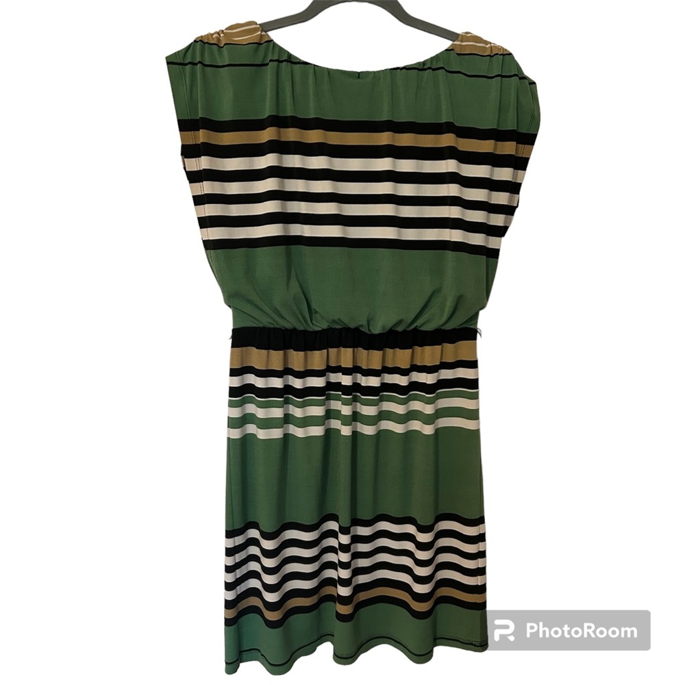 Enfocus Studio Striped Dress with Full Slip Rouched Shoulder SZ 6